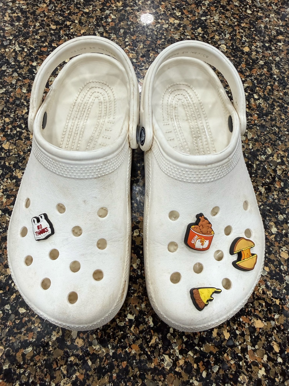 CROCS White Slip-On Clogs with Food-Themed Jibbitz
